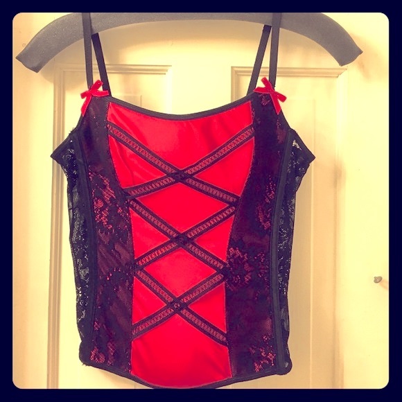 NEW‼️ Red & black satin & lace corset top - Picture 1 of 3